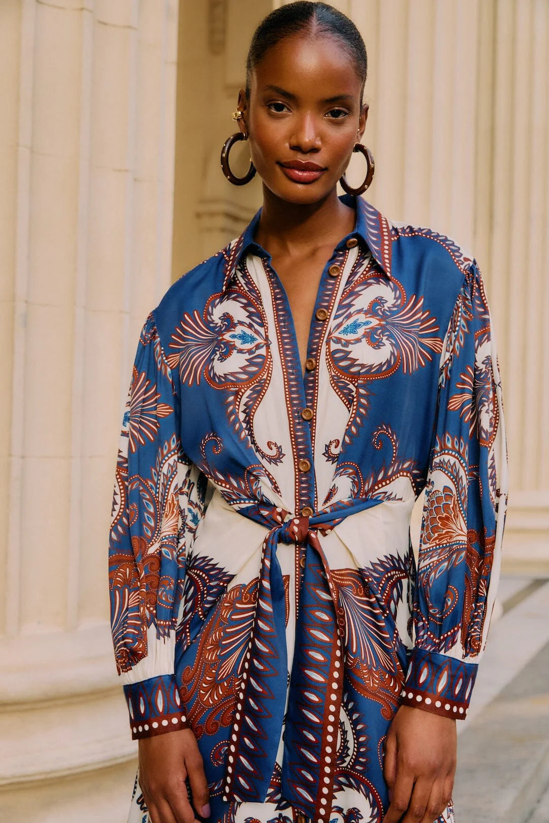 Blue Arabesque Scarf Lenzing™ Ecovero™ Viscose Midi Dress