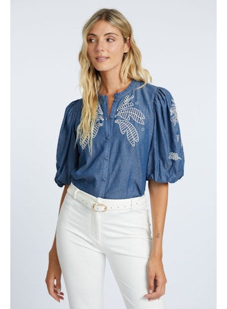 Veira Palm Chambray Top