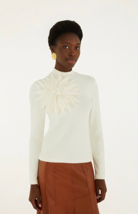 Off-White Long Sleeve Flower Top