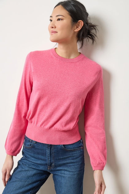Pleated sleeve crewneck sweater