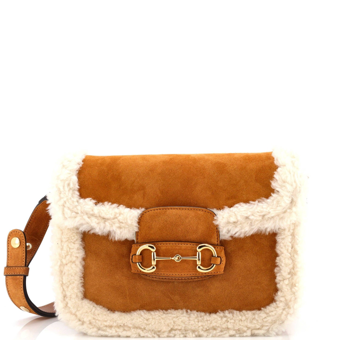 Horsebit 1955 Shoulder Bag Suede with Shearling - Small