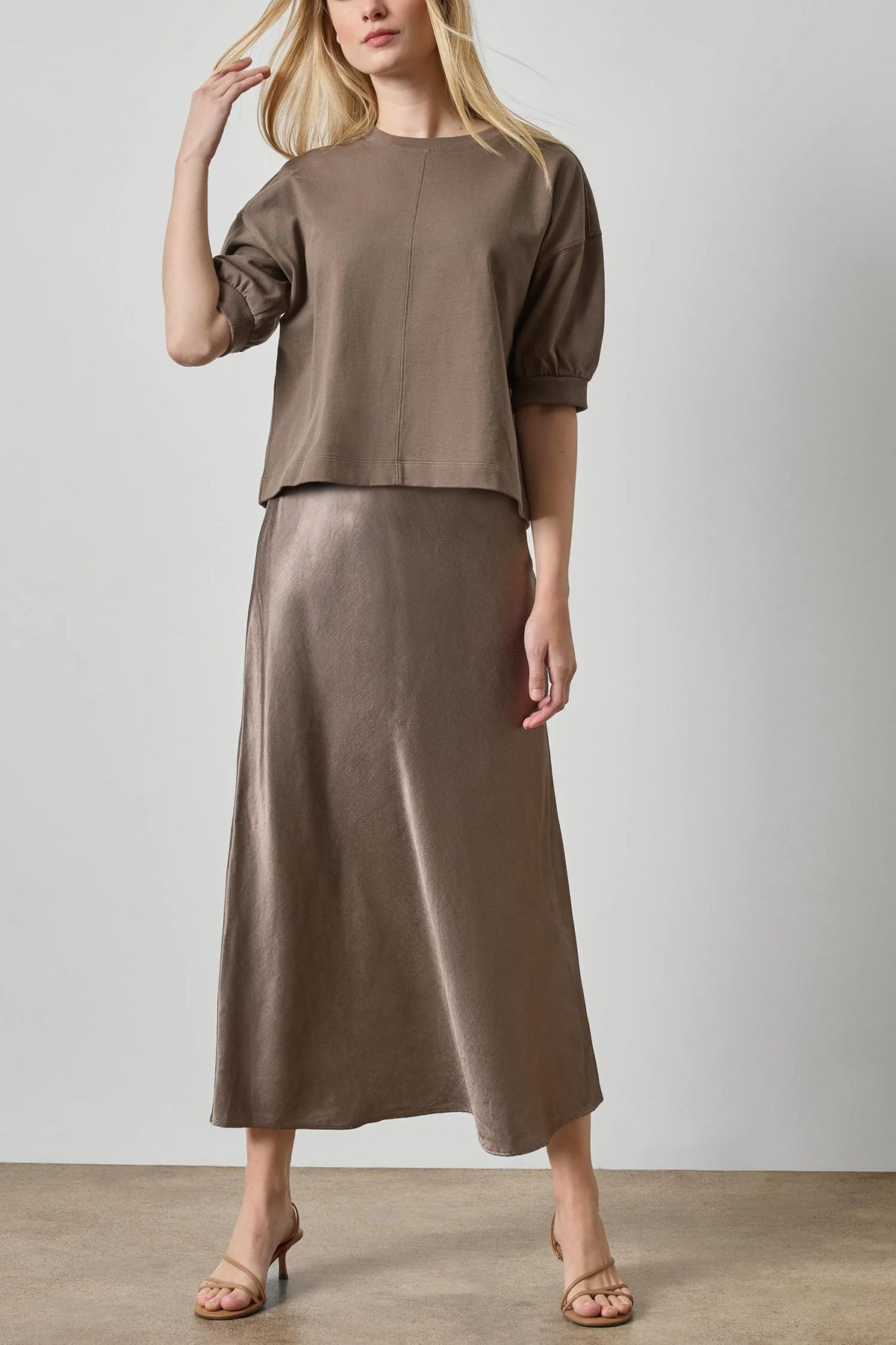 Half Sleeve Ribbed Trim Sweatshirt