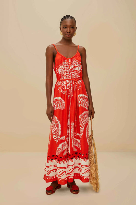 Majestic coconut tree red maxi dress - Majestic coconut tree red - S