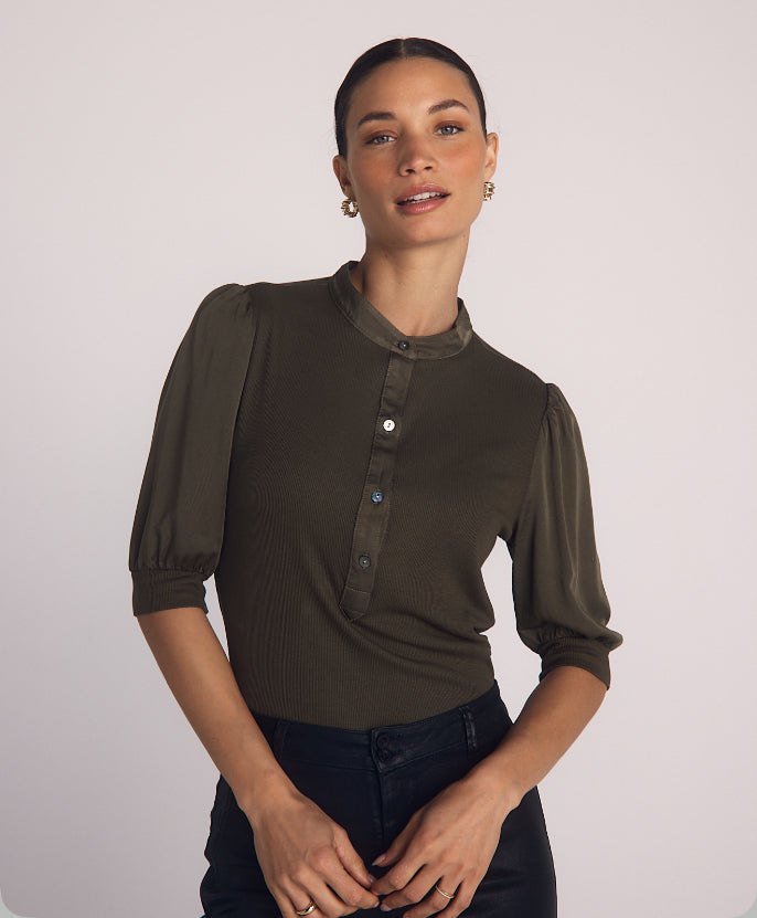 Short sleeve placket mixed shirt
