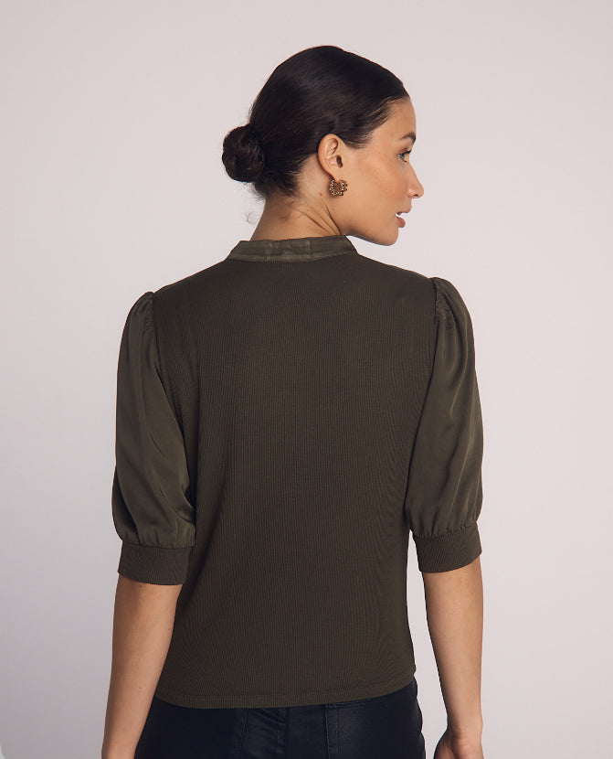 Short sleeve placket mixed shirt