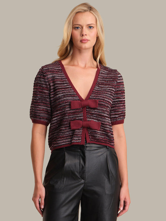 Elaine puff sleeve bow cardi