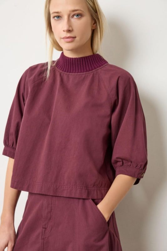 Knit Collar Twill Top
