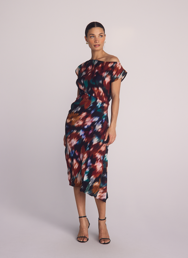 Boat Neck Cap Sleeve Midi Dress