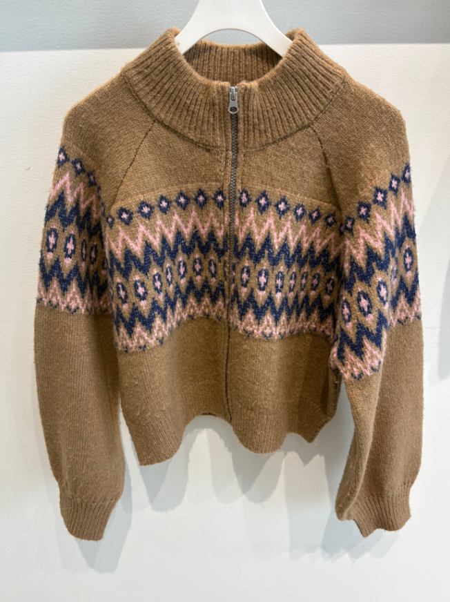 Alma Fairisle Zip Front Cardigan