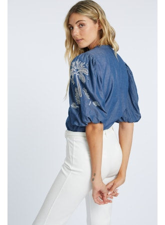 Veira Palm Chambray Top