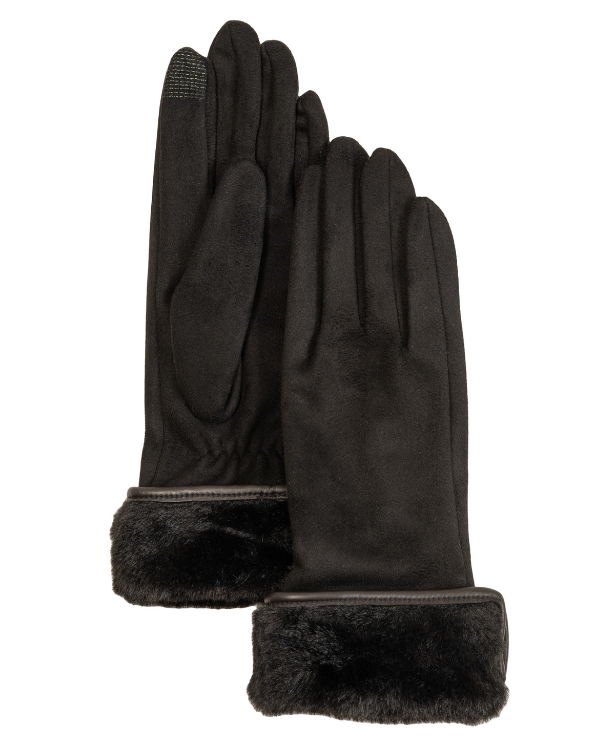 Stretch Suede Fold-Up Faux Fur Cuff Gloves
