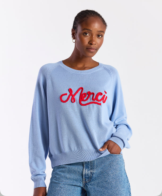 Merci Raglan Crew Sweater – shopellablu