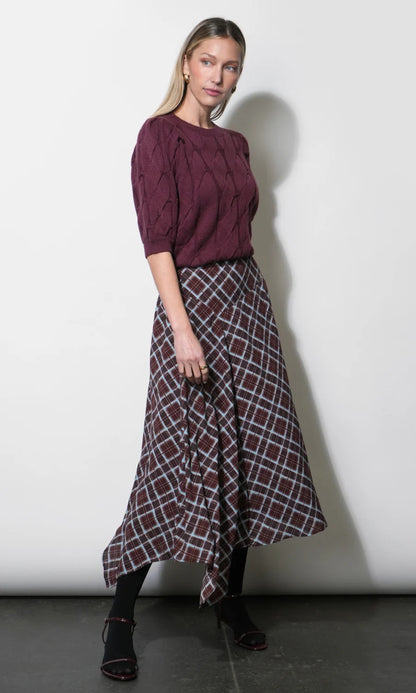 Rhodes Asymmetric Plaid Midi Skirt