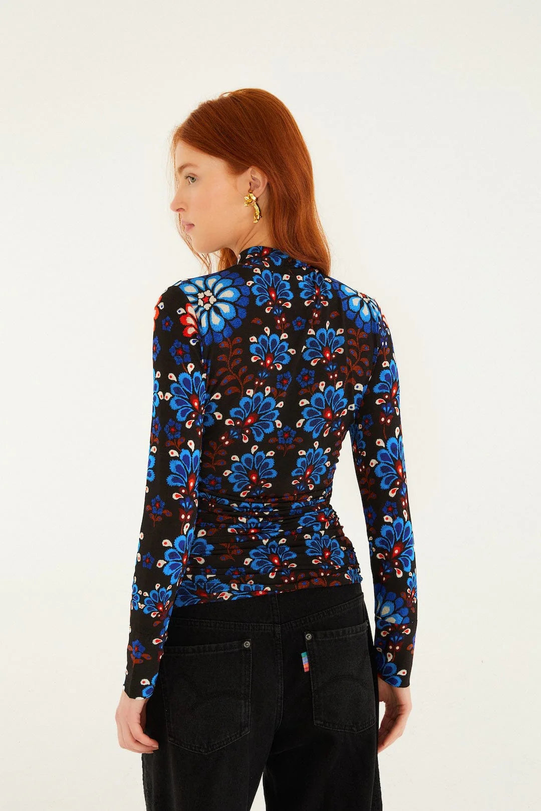 Black Latina Scarf High Neck Jersey Blouse