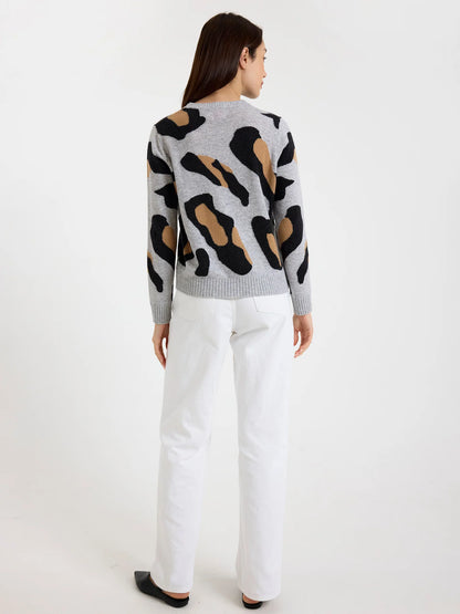 Abstract Leopard Cashmere Crew Sweater
