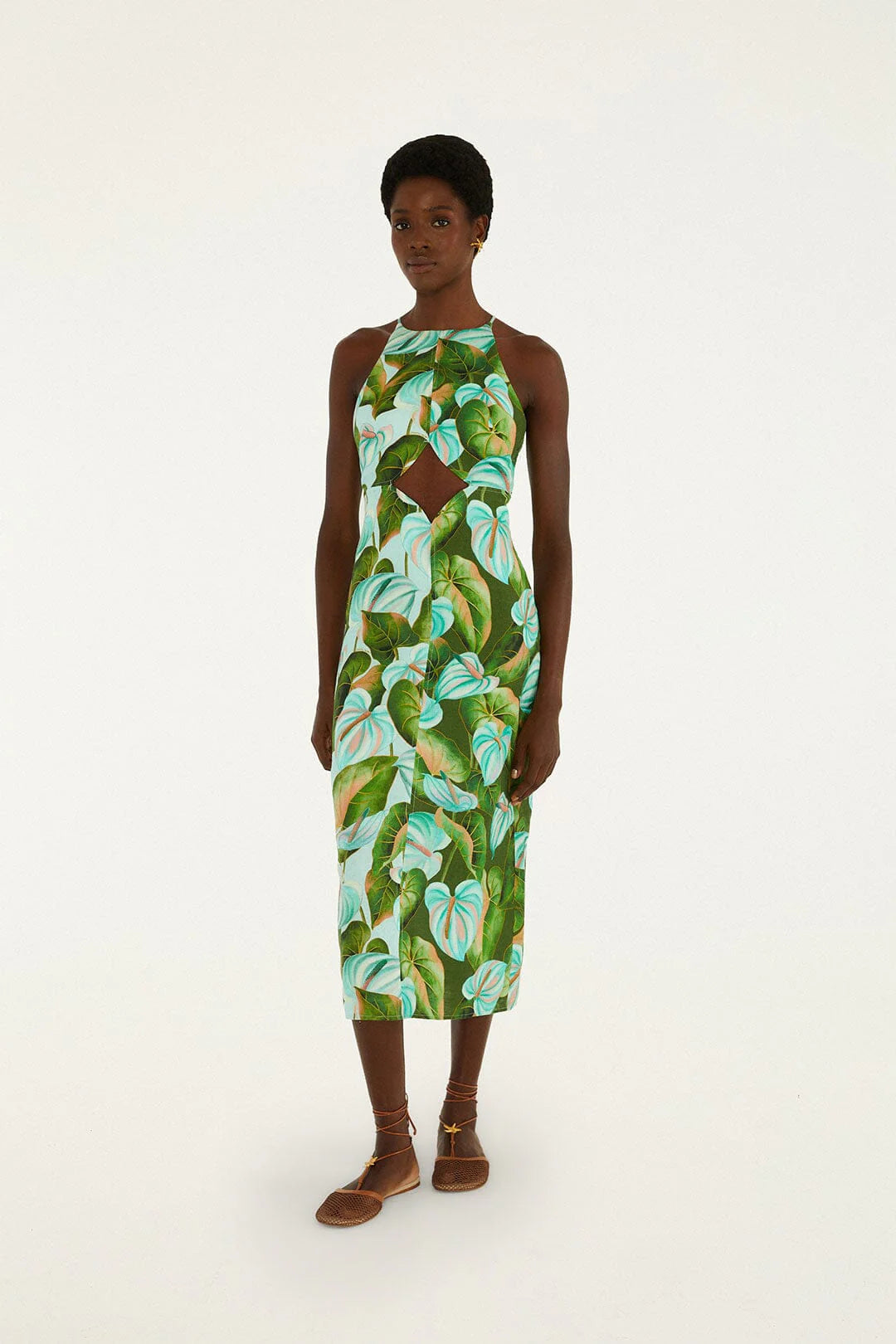 Anthurium Leaves Mix Midi Dress
