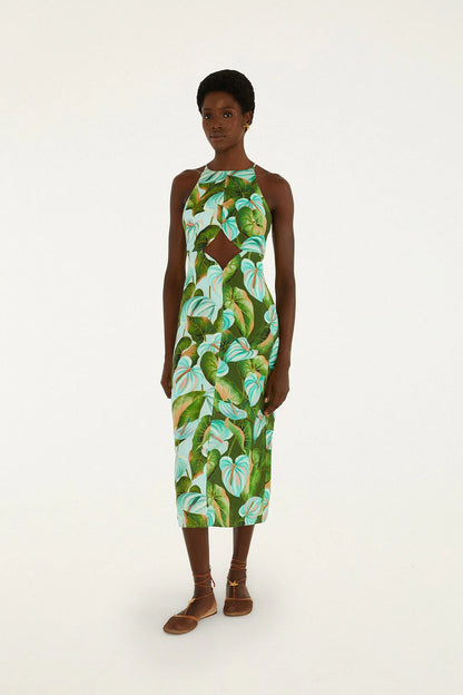 Anthurium Leaves Mix Midi Dress