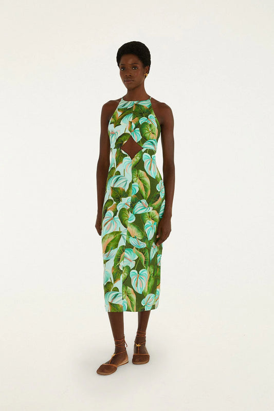 Anthurium Leaves Mix Midi Dress