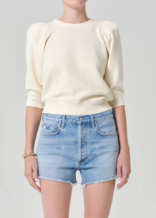 Pleated Short Sleeve Crew