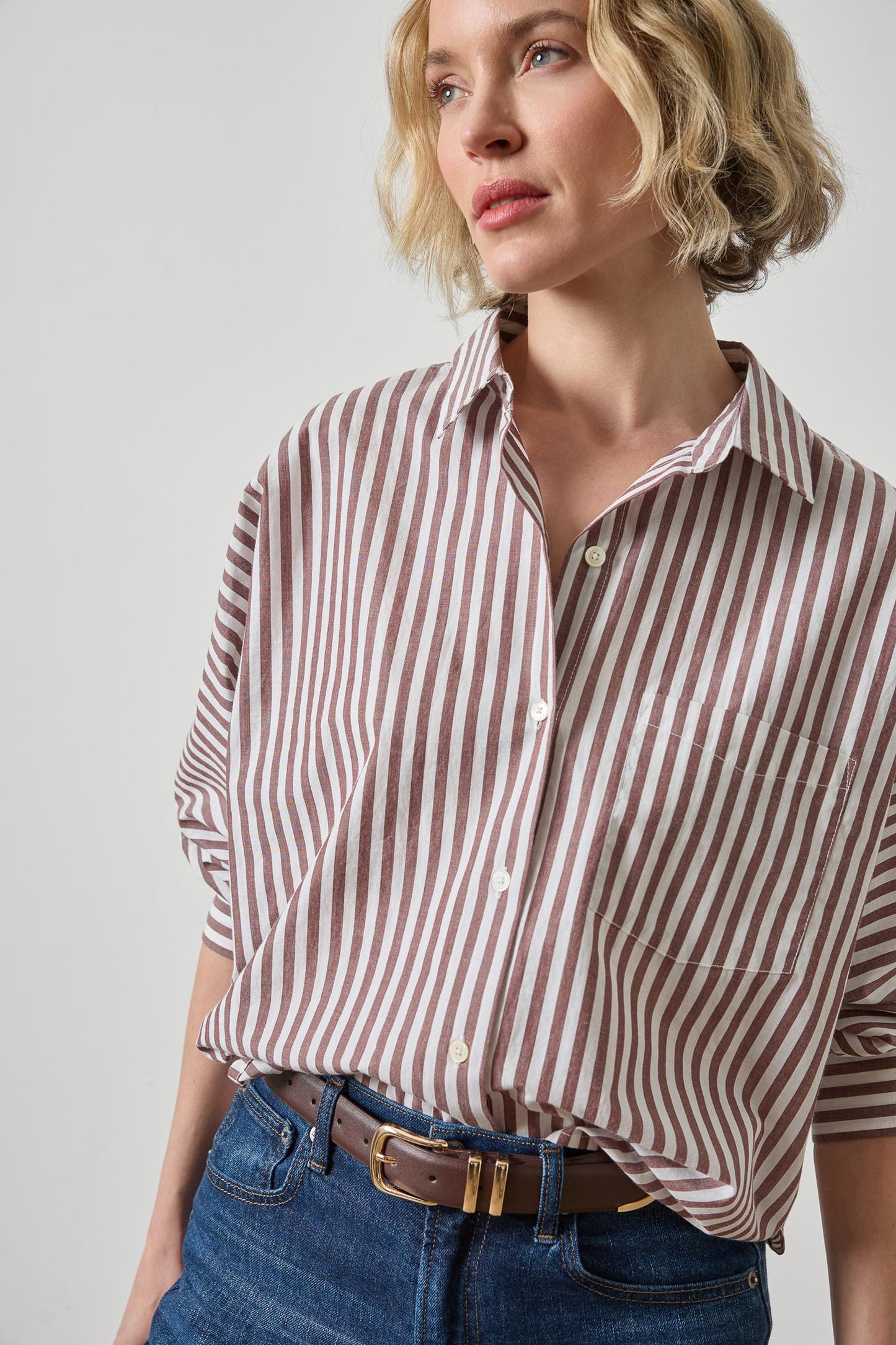 Striped Dolman Sleeve Button Down Shirt