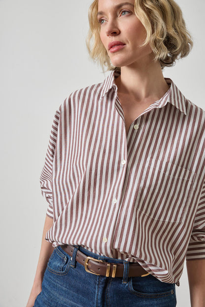 Striped Dolman Sleeve Button Down Shirt