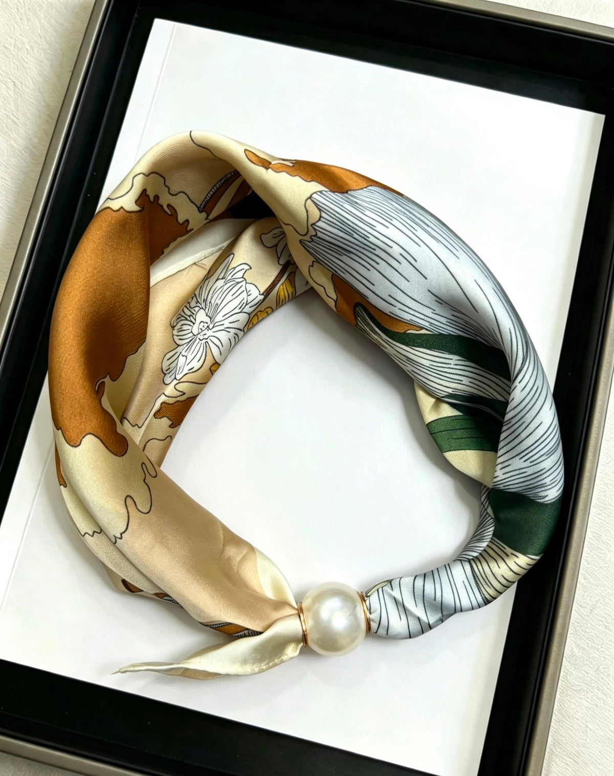 Satin Scarf with Magnetic Pearl Clasp
