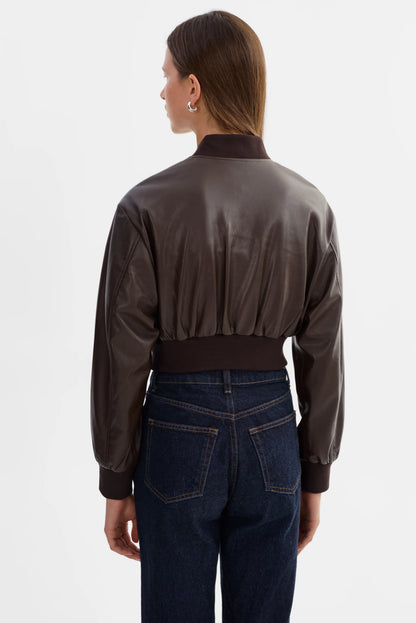 Evelin Cropped Faux Leather Bomber Jacket