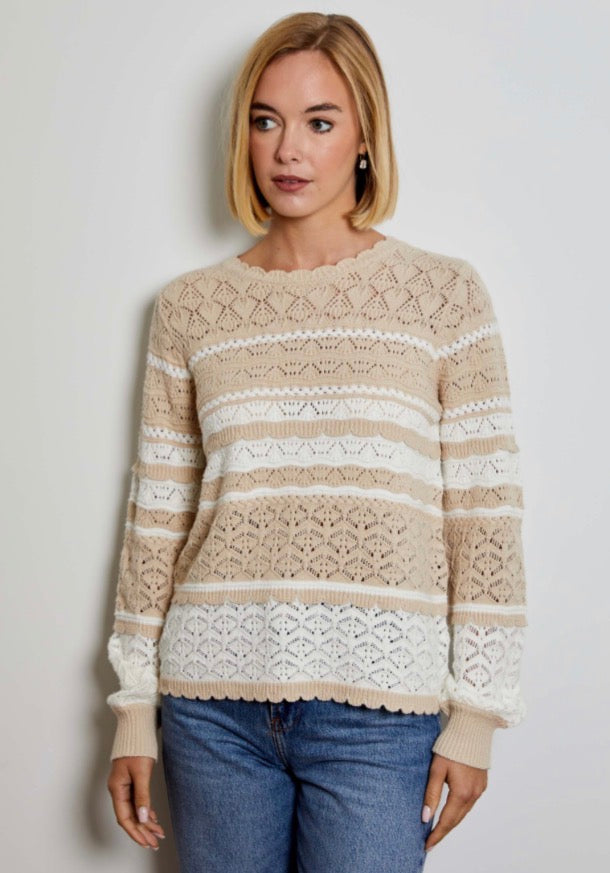Long Sleeve Scalloped Trim Sweater