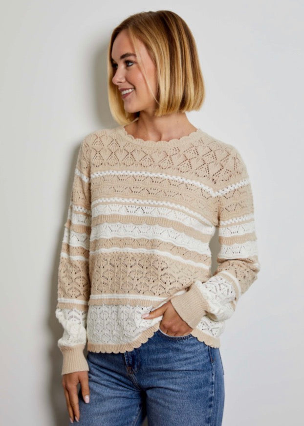 Long Sleeve Scalloped Trim Sweater