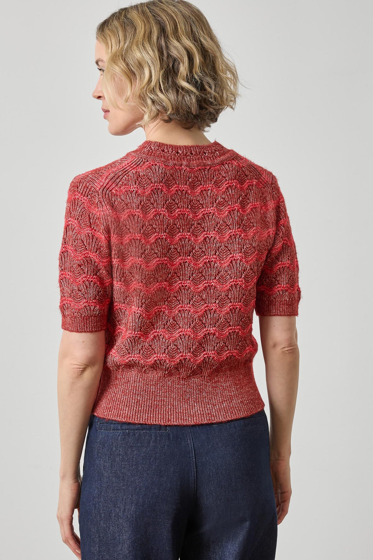 Short Sleeve Multistitch Pullover Sweater