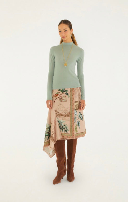 Bird Poetry Soft Pink Midi Skirt
