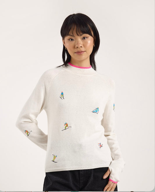 Ditsy Ski Embroidery Mock Neck Sweater
