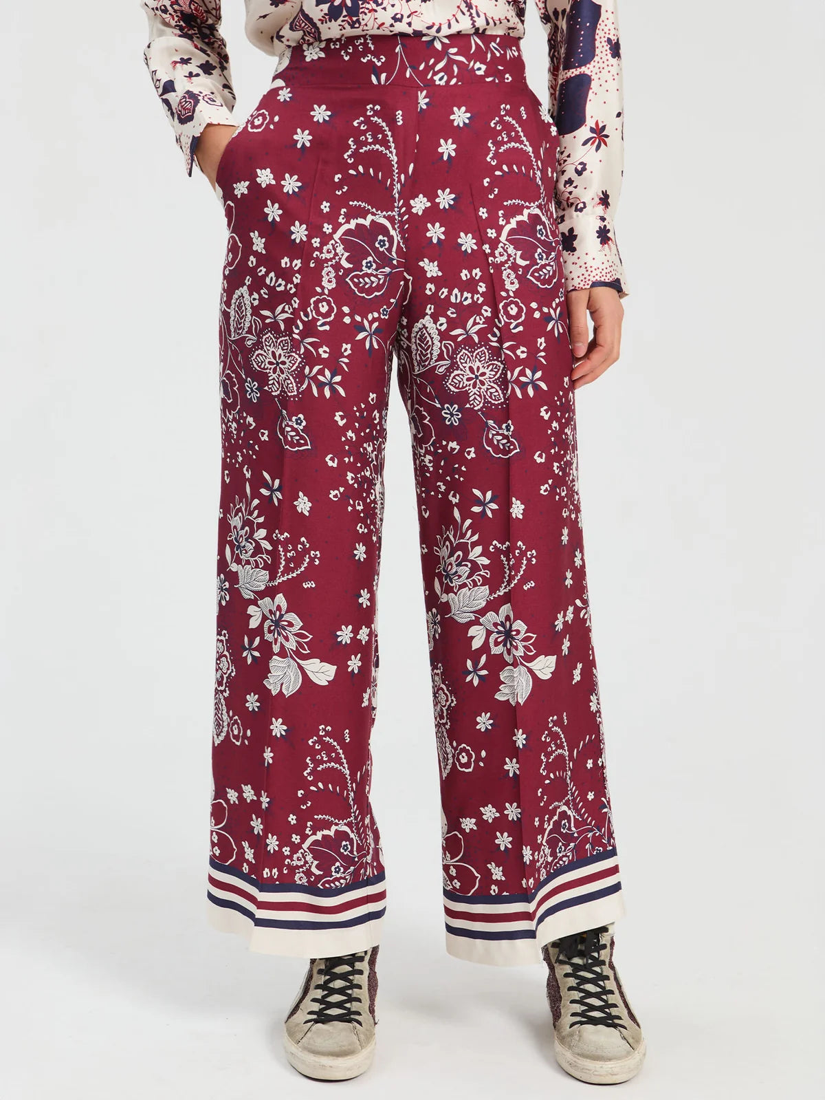 Burgundy Star Flower Trouser