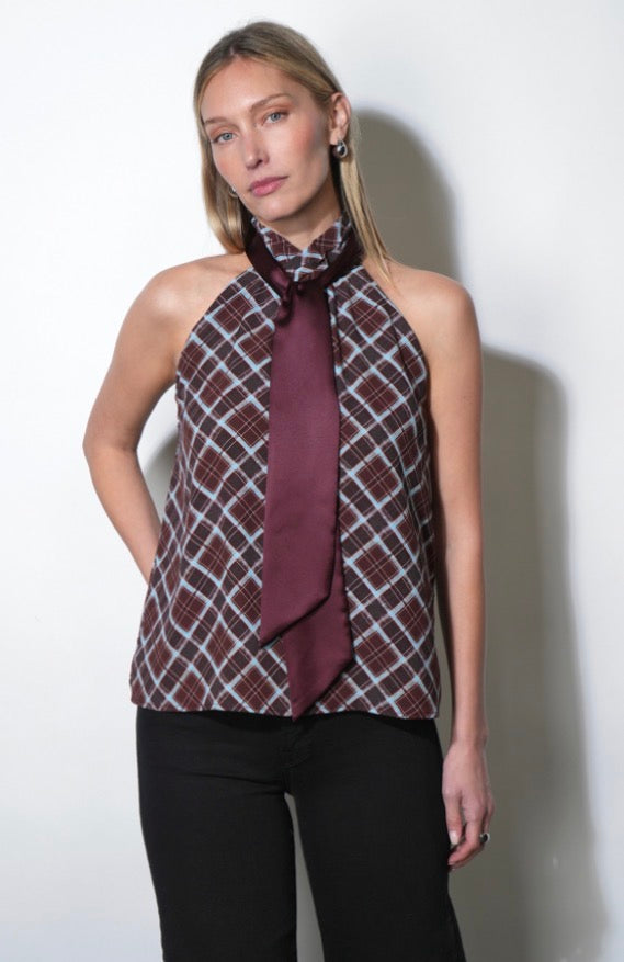 Sasha Halter Neck Plaid Top