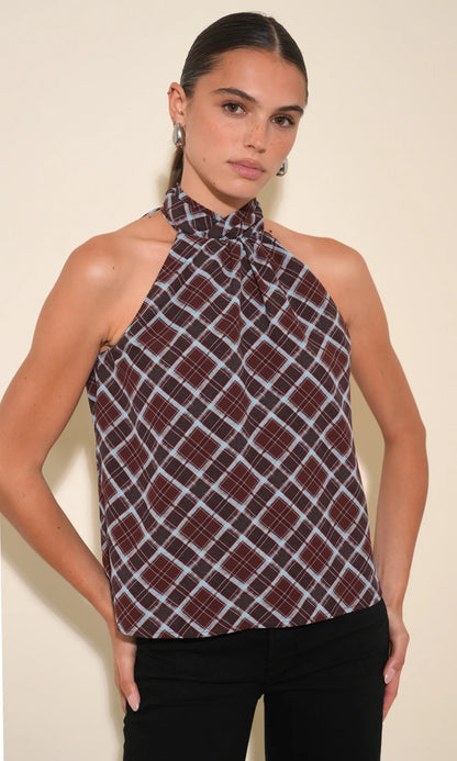 Sasha Halter Neck Plaid Top