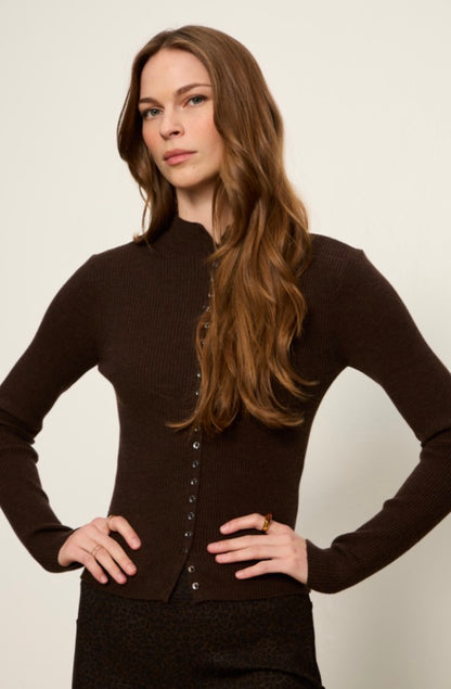 High Neck Ribbed Cardigan