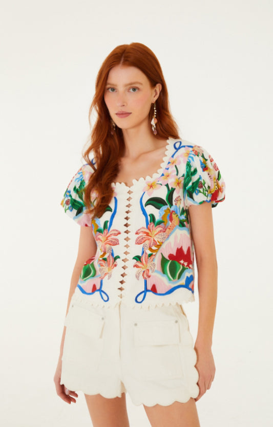 Garden of Life Scarf Short Sleeve Blouse