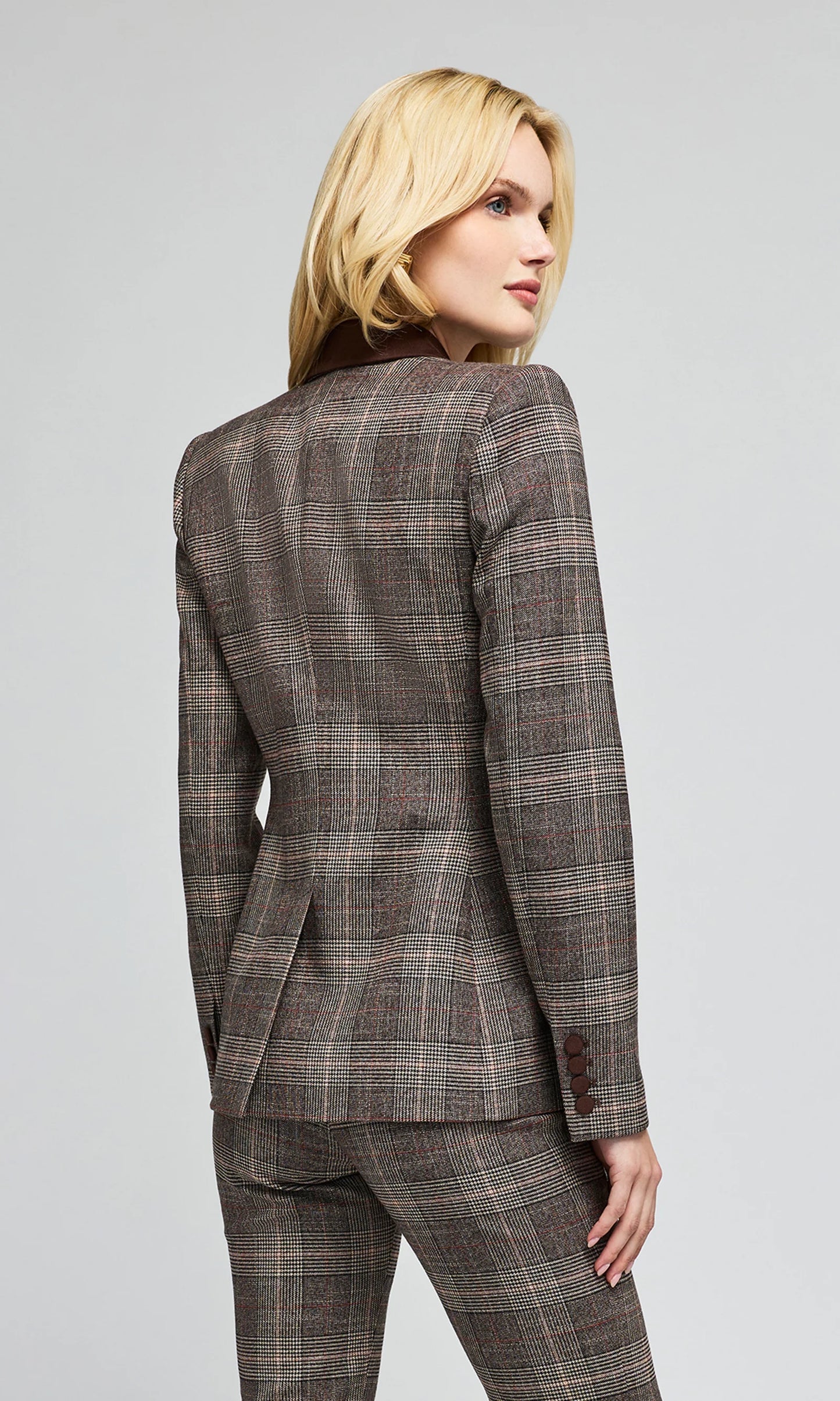Rosella Vegan Suede Combo Glen Plaid Suiting Blazer