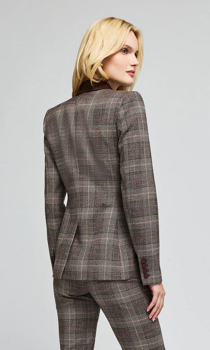 Rosella Vegan Suede Combo Glen Plaid Suiting Blazer