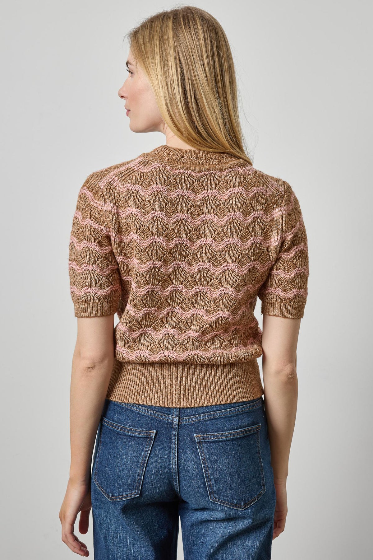 Short Sleeve Multistitch Pullover Sweater