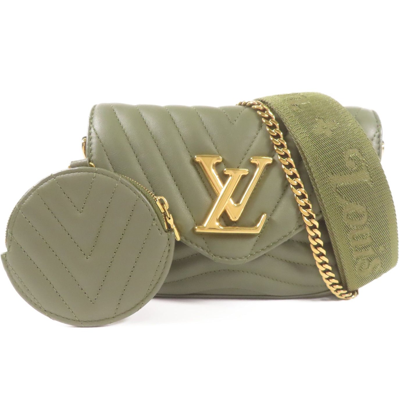 LV Cowhide Leather New Wave Multi Pochette Shoulder Green Khaki Two-Way