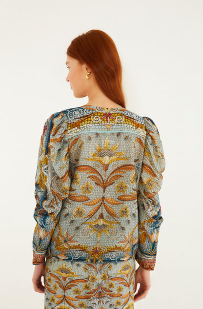 Mosaic Garden Soft Blue Blouse