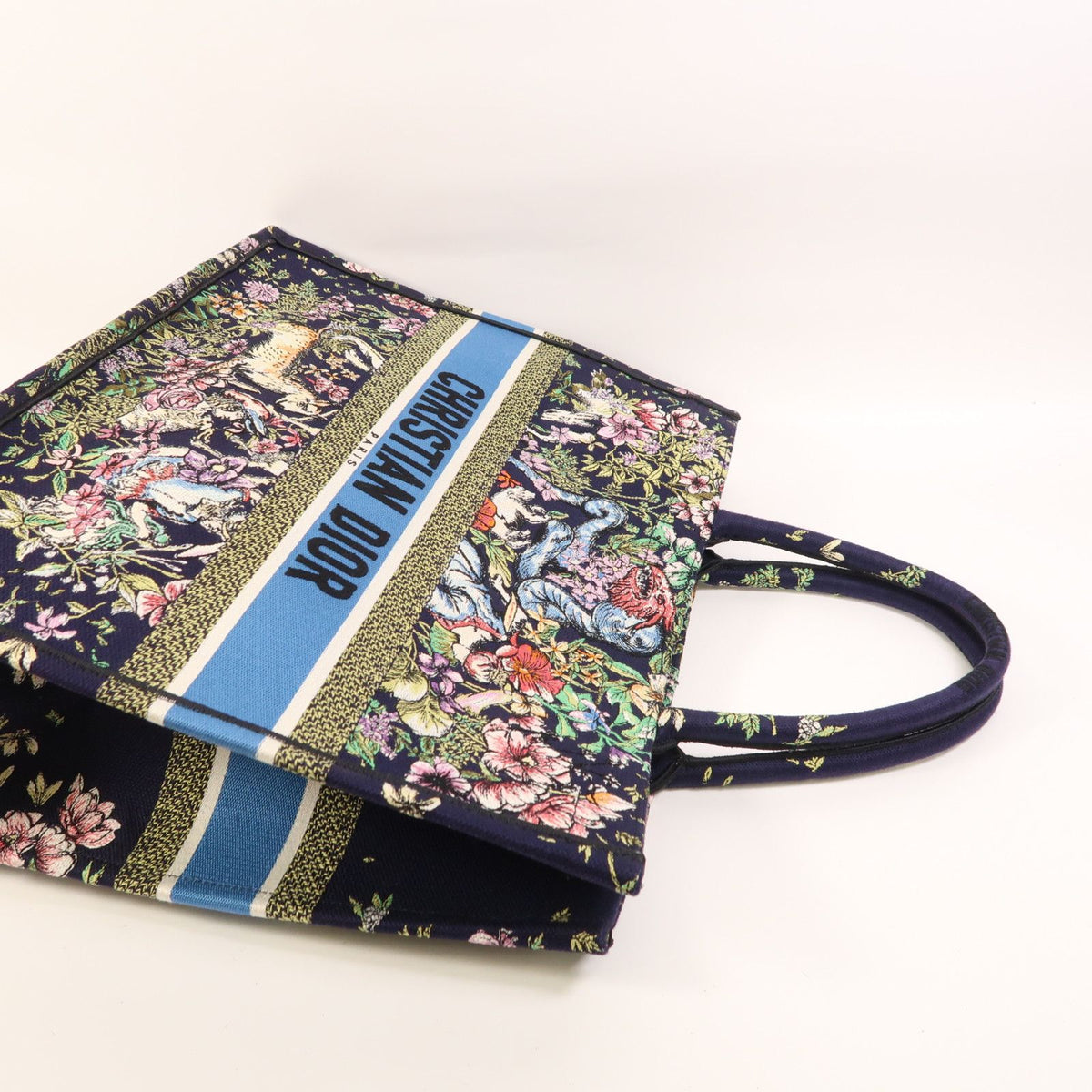 Dior Canvas Book Tote Large Handmade Bag Tote Bag Purple Blue Canvas