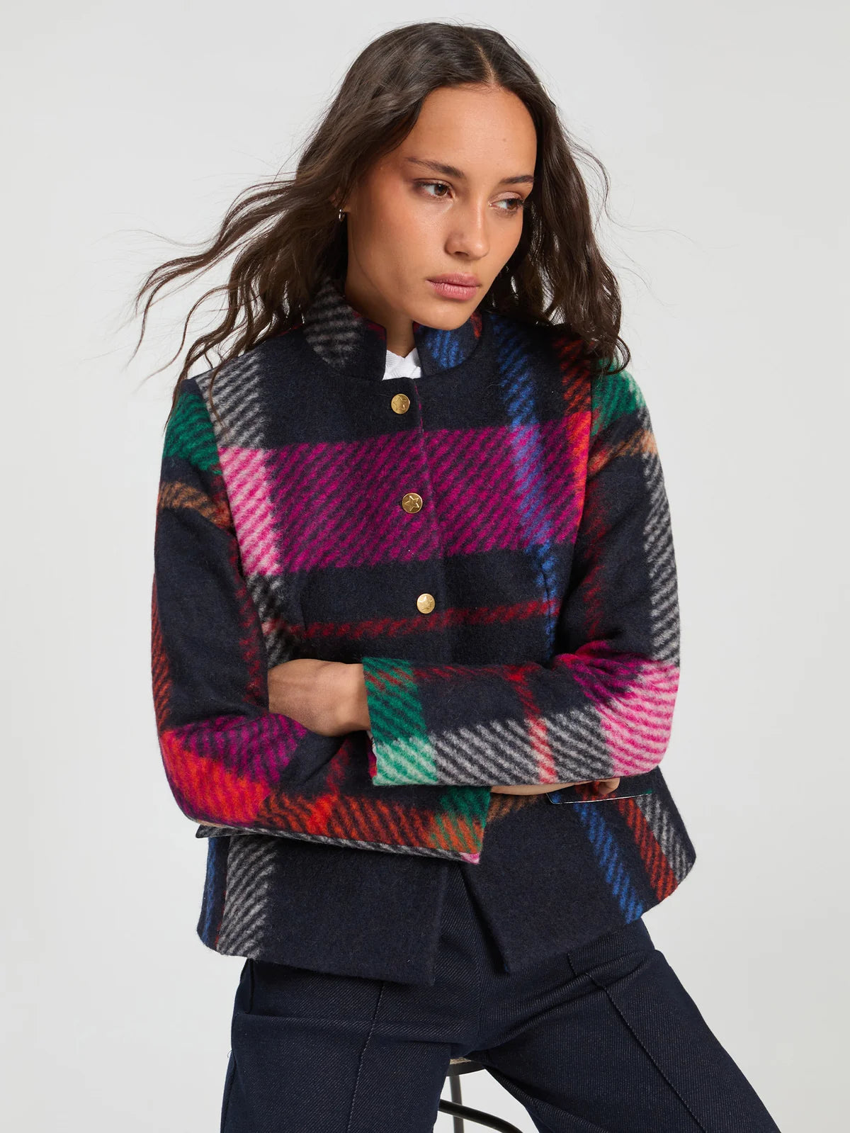 Multicolor Plaid Patchwork Jacket