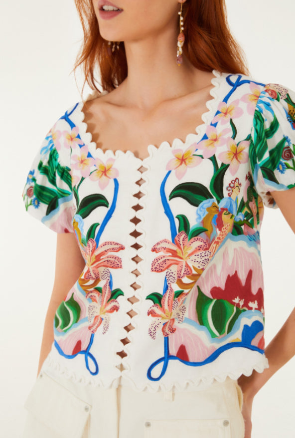 Garden of Life Scarf Short Sleeve Blouse