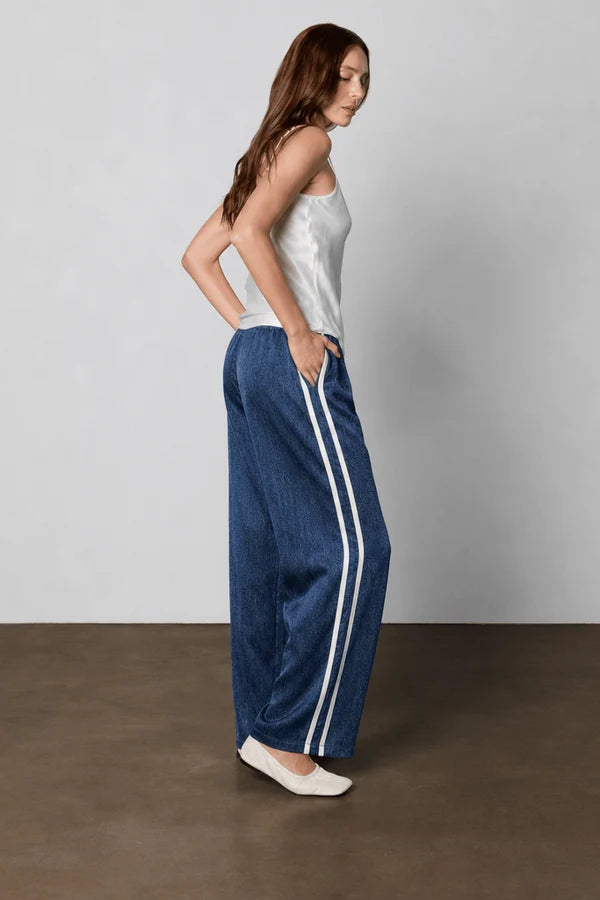 Dark Wash Denim Silk Track Pants