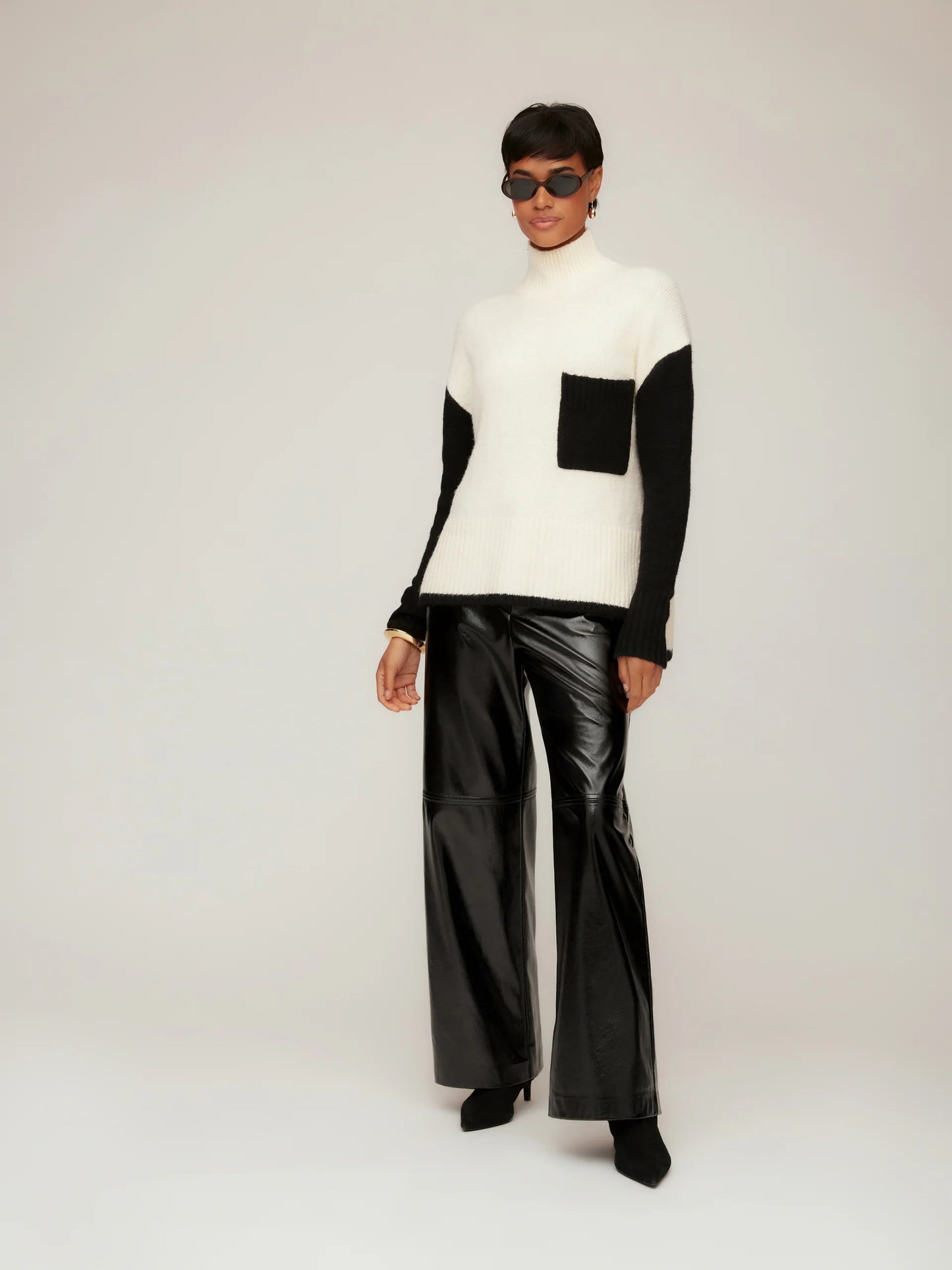 Laura Faux Patent Leather Wide-Leg Pant