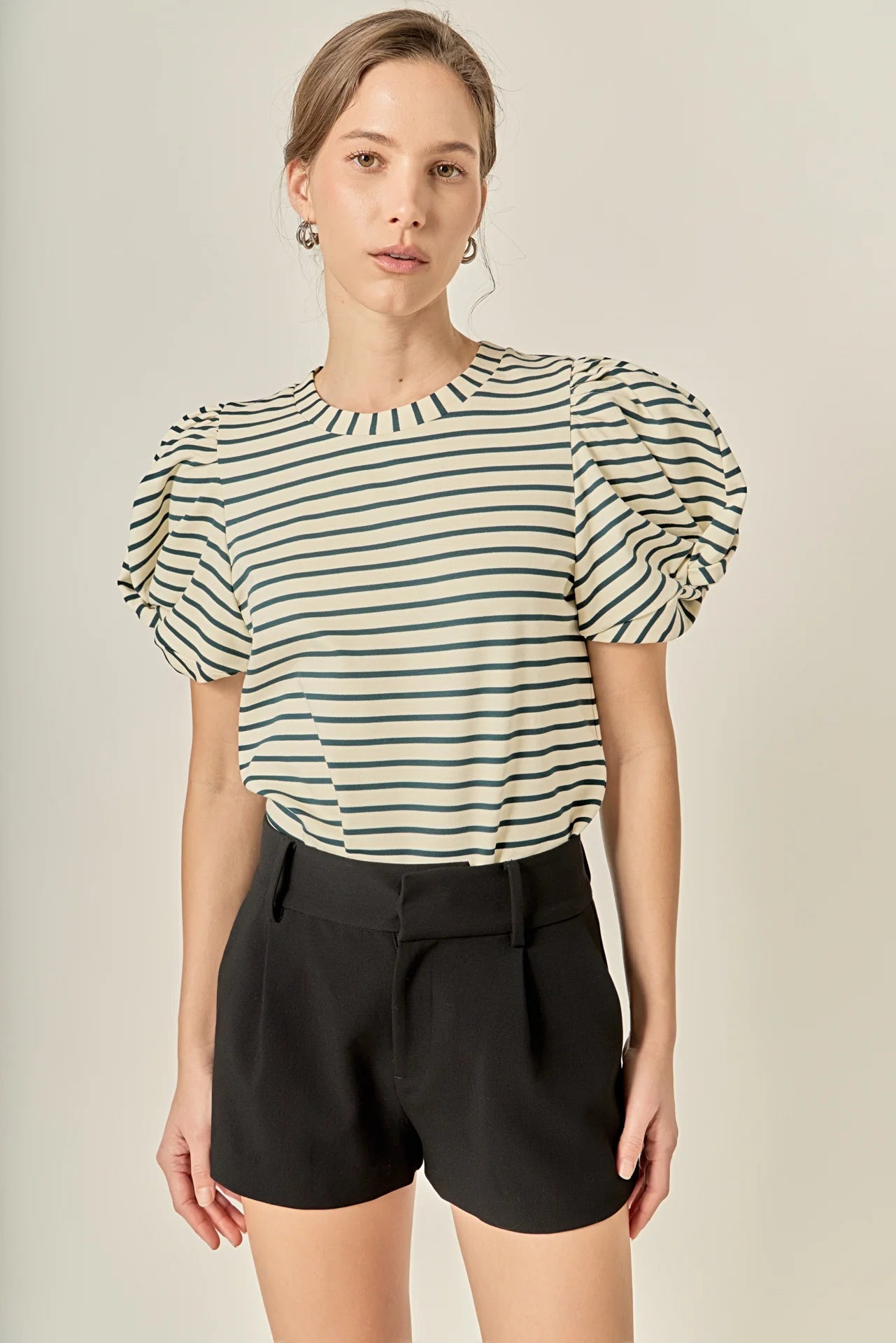 Puff Sleeve Knit Cotton Top