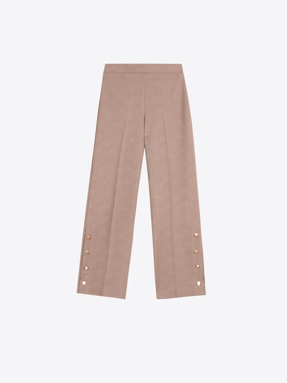 Herringbone Beige Trousers with Side Buttons