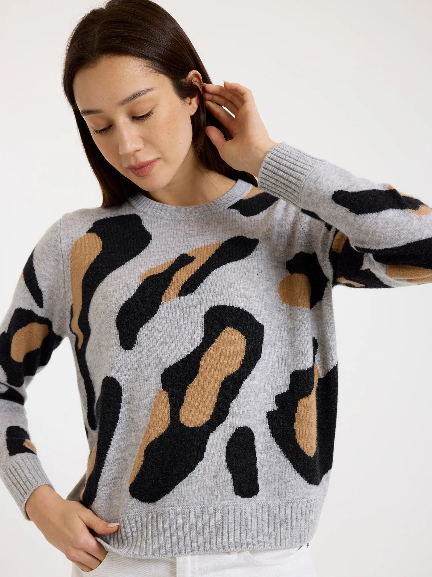 Abstract Leopard Cashmere Crew Sweater